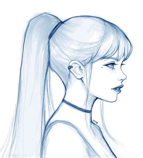 girl with a ponytail drawing.